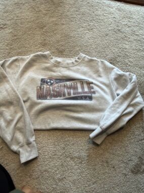 Nashville USA Cropped Crewneck Sweatshirt - Light Gray